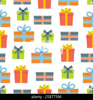 Motivo senza cuciture con confezioni regalo su sfondo bianco. Illustrazione vettoriale Illustrazione Vettoriale
