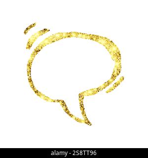 Bolla di discorso con glitter dorato. Bolla vuota disegnata a mano. Finestra di dialogo fumetto vuoto su sfondo bianco. Illustrazione vettoriale. Illustrazione Vettoriale