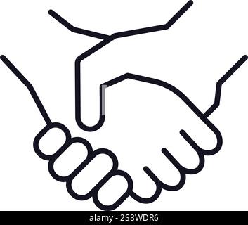 Semplice e audace illustrazione di due mani che scuotono, simboleggiano l'amicizia, la partnership, l'accordo o il lavoro di squadra, isolato su sfondo bianco Illustrazione Vettoriale