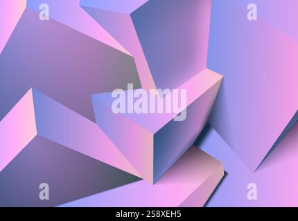 Sfondo 3D astratto con combinazione di cubi. Forme geometriche che si intersecano in uno sfondo in stile y2k viola e rosa Illustrazione Vettoriale