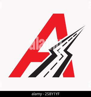 Disegno iniziale del logo stradale sulla lettera A per il trasporto e il trasporto Symbol Vector Illustrazione Vettoriale