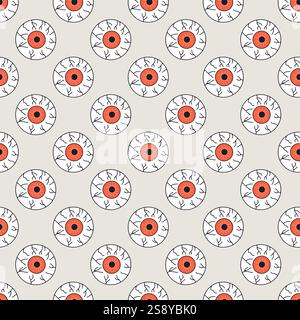 Motivo senza cuciture con oculari disegnati a mano per Halloween Illustrazione Vettoriale