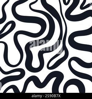 Sfondo disegnato a mano astratto con linee a spirale in bianco e nero Illustrazione Vettoriale