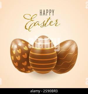 Uova di pasqua al cioccolato, striscione, quadrato realistico in 3D. Illustrazione vettoriale su sfondo trasparente Illustrazione Vettoriale