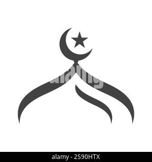 cupola icona linea con vettore stella crescente piatto Illustrazione Vettoriale