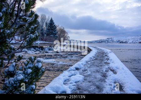 Parco statale di Giant Springs innevato nel Montana Foto Stock