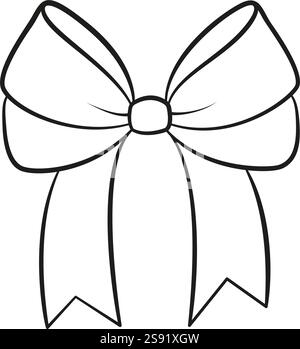 Stile doodle disegnato a mano. Logo isolato in bianco e nero disegnato a mano. Arte della linea Bowknot. Elemento di design per il web graphic design, poster Tattoo pagina colorare art therapy. Illustrazione vettoriale Illustrazione Vettoriale