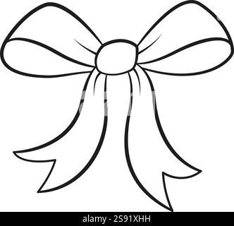 Stile doodle disegnato a mano. Logo isolato in bianco e nero disegnato a mano. Arte della linea Bowknot. Elemento di design per il web graphic design, poster Tattoo pagina colorare art therapy. Illustrazione vettoriale Illustrazione Vettoriale