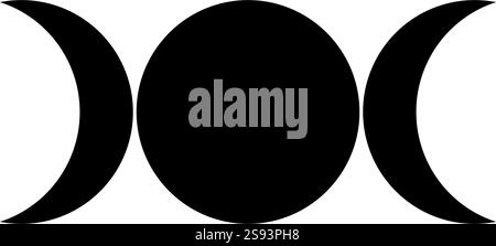 Simbol triplo segno religioso fasi lunari icona wiccan colore nero immagine vettoriale stile piatto semplice Illustrazione Vettoriale