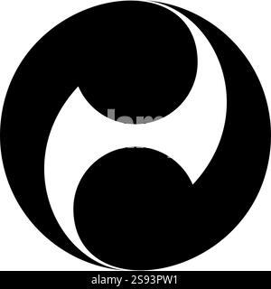 Simbolo Tomoe segno religioso religioni giapponesi icona orientale a due petali colore nero immagine vettoriale stile piatto semplice Illustrazione Vettoriale
