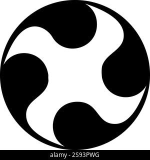 Simbolo Tomoe segno religioso religioni giapponesi icona orientale a quattro petali colore nero immagine vettoriale stile piatto semplice Illustrazione Vettoriale