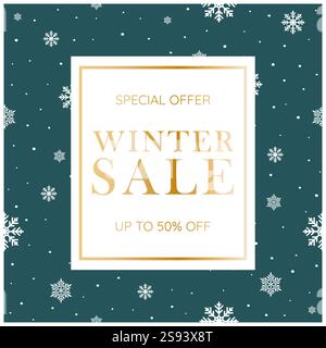 Banner saldi buon inverno. Buongiorno stagione invernale, modello di illustrazione vettoriale cartoni animati per la promozione Illustrazione Vettoriale