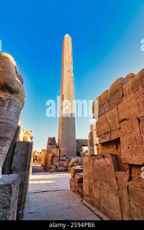L'obelisco di Hatshepsut, il più alto in Egitto, costruito dal grande faraone femminile Hatshepsut nel magnifico complesso del tempio di Karnak, in Egitto Foto Stock