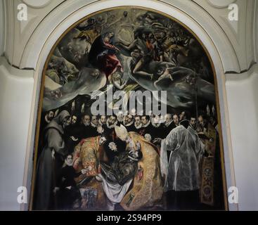Il dipinto "la sepoltura del conte di Orgaz", di El Greco, nella chiesa di Santo Tomé a Toledo, Spagna. Foto Stock