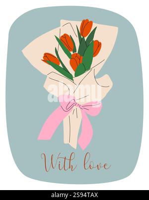 Biglietto d'auguri con fiori avvolti in carta Illustrazione Vettoriale