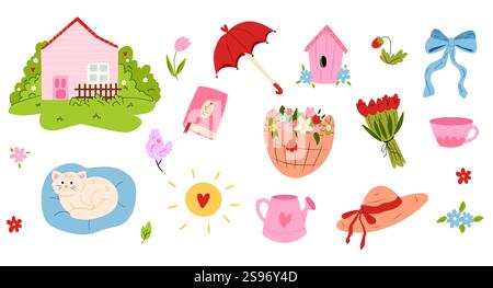 set di molle di elementi disegnati a mano. carino set di primavera Illustrazione Vettoriale