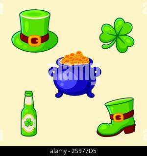 Set di elementi per la giornata di St Patricks. Illustrazione vettoriale. Illustrazione Vettoriale