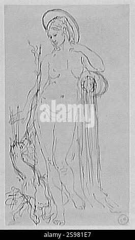 Gustave Moreau-Etude pour la femme et Licorne-Des. 5928. Foto Stock
