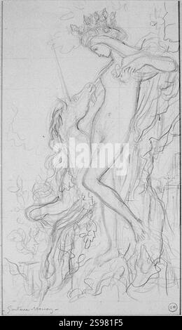 Gustave Moreau-Etude pour la Licorne-Des. 166. Foto Stock
