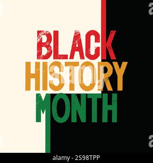 Design del modello Black History Month con illustrazione vettoriale tipografica rossa, gialla e verde. Banner di celebrazione culturale afroamericana, poster, Illustrazione Vettoriale