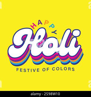 Happy Holi testo modificabile con illustrazione vettoriale tipografica colorata. Sfondo Holi, banner, poster. Holi è un festival indù celebrato Illustrazione Vettoriale