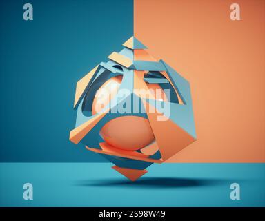 Elementi geometrici in equilibrio. Equilibrio impossibile. Questa è un'illustrazione di rendering 3D Foto Stock