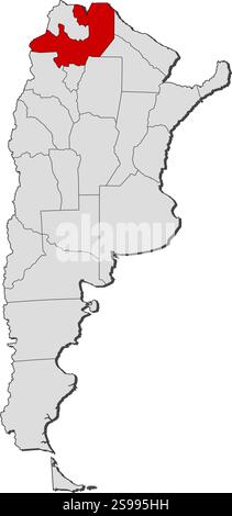 Mappa dell'Argentina con le province, Salta è evidenziata. Illustrazione Vettoriale