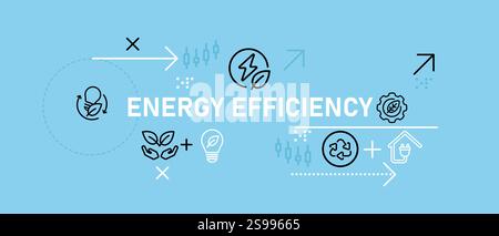 Concetto di efficienza energetica che mette in evidenza l'energia sostenibile la tecnologia ecocompatibile le risorse rinnovabili e il risparmio ambientale per l'energia verde Illustrazione Vettoriale