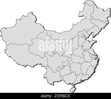 Mappa della Cina con le province, Hong Kong è evidenziata. Illustrazione Vettoriale