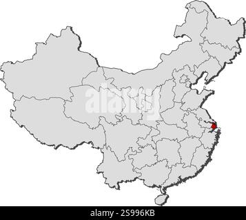 Mappa della Cina con le province, Shanghai è evidenziata. Illustrazione Vettoriale