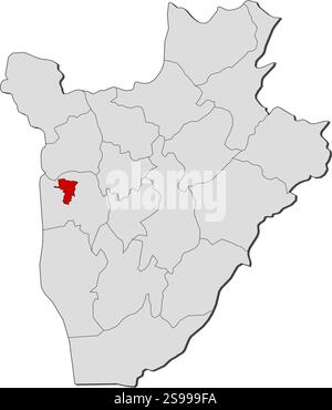 Mappa del Burundi con le province, Bujumbura Mairie è evidenziata. Illustrazione Vettoriale