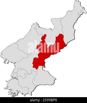 Mappa della Corea del Nord con le province, South Hamgyong è evidenziata. Illustrazione Vettoriale
