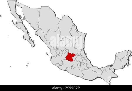 Mappa del Messico con le province, Guanajuato è evidenziata. Illustrazione Vettoriale