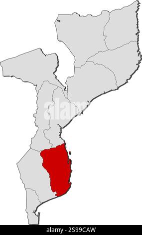 Mappa del Mozambico con le province, Inhambane è evidenziata. Illustrazione Vettoriale