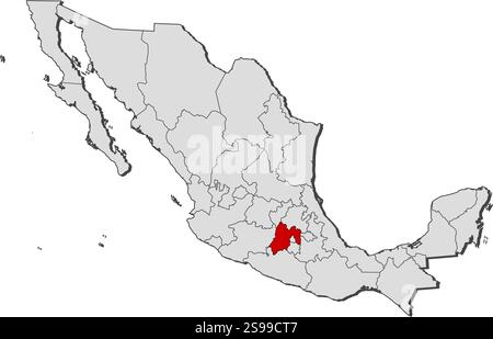 Mappa del Messico con le province, Stato del Messico è evidenziato. Illustrazione Vettoriale