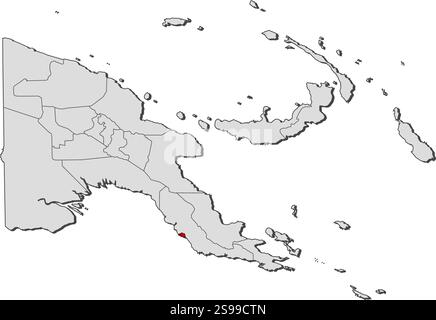 Mappa della Papua nuova Guinea con le province, National Capital District è evidenziata. Illustrazione Vettoriale
