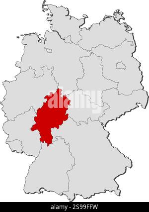 Mappa della Germania con le province, Assia è evidenziata. Illustrazione Vettoriale