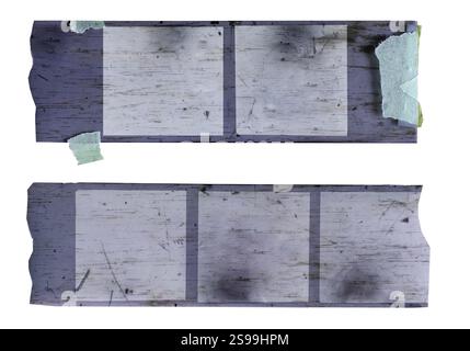 pellicola per fotocamera di formato medio vintage, cornici vuote per immagini, disposizione piatta. Ritorno del concetto di fotografia su pellicola analogica, isolata su bianco, copia gratuita Foto Stock