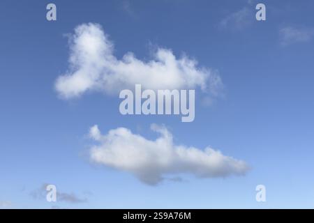 Nuvole bianche Cumulus nella fase di formazione sotto il cielo blu, internazionale Foto Stock
