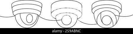 Telecamere di sicurezza, disegno continuo su una linea. Videocamere per esterni. Illustrazione vettoriale. Illustrazione Vettoriale