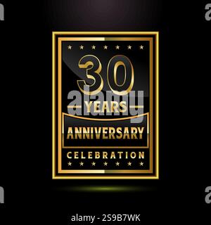 Design dei badge e delle etichette per i festeggiamenti dei 30 anni, emblema dell'anniversario d'oro Illustrazione Vettoriale