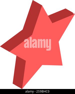 Semplice stella rossa a cinque punte con effetto tridimensionale che galleggia su sfondo bianco, ideale per concetti relativi a successo, successo, qualità, valutazione o celebrazione Illustrazione Vettoriale