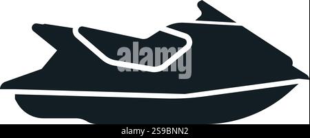 Icona vettoriale in bianco e nero che raffigura una moto d'acqua e cattura l'essenza delle attività estive, degli sport acquatici e dei veicoli ricreativi per gli amanti del tempo libero e dell'avventura Illustrazione Vettoriale