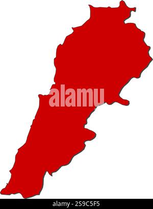 Mappa del Libano con le province, colorate in rosso. Illustrazione Vettoriale