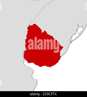 Mappa dell'Uruguay e dei paesi vicini, Uruguay è evidenziato in rosso. Illustrazione Vettoriale