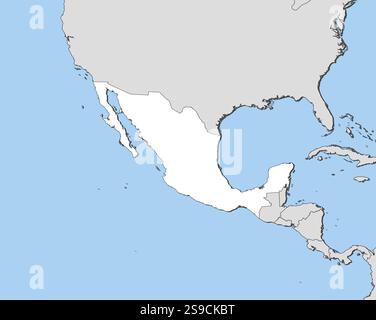 Mappa del Messico e dei paesi vicini, il Messico è evidenziato in bianco. Illustrazione Vettoriale