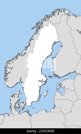 Mappa della Svezia e dei paesi vicini, la Svezia è evidenziata in bianco. Illustrazione Vettoriale