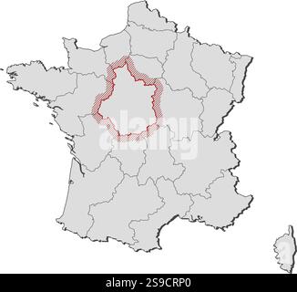 Mappa della Francia con le province, Centre è evidenziata da una schiusa. Illustrazione Vettoriale