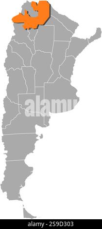 Mappa dell'Argentina con le province, Salta è evidenziata dall'arancione. Illustrazione Vettoriale