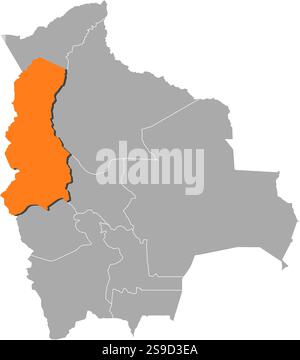 Mappa della Bolivia con le province, la Paz è evidenziata dall'arancione. Illustrazione Vettoriale